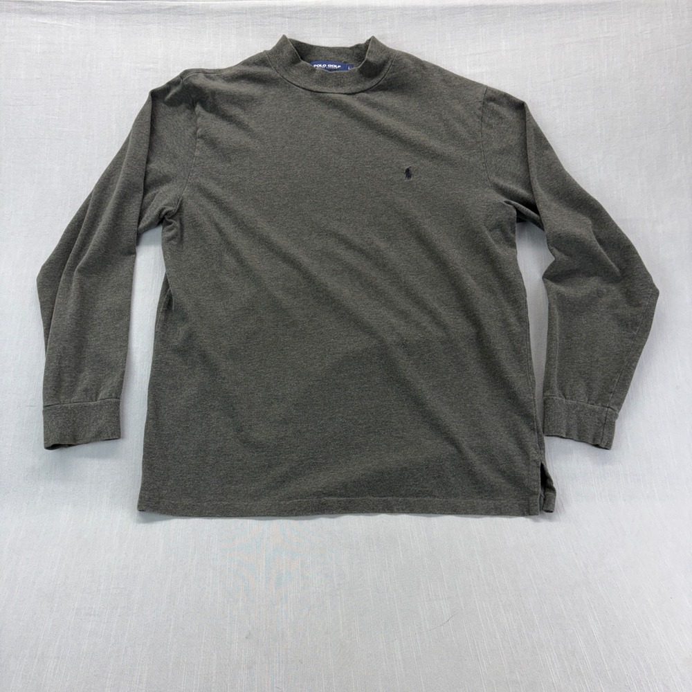 Polo Golf Ralph Lauren Shirt Mens Large Mock Neck Gray Long Sleeve Pony Logo
